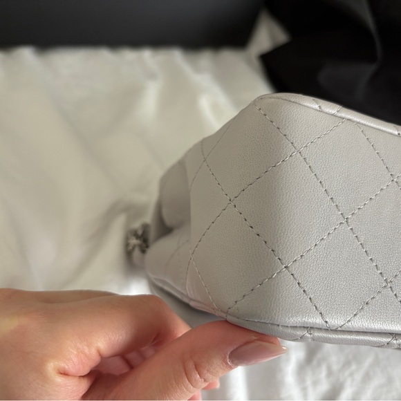 Chanel Light Grey Rectangle Mini Lambskin Classic Flap Silver Hardware - Picture 6 of 11